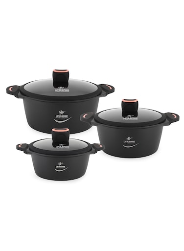 Life Smile Premium 6 Pcs Non-Stick Cookware Set Titanium Coating-Black