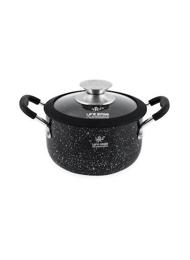 Life Smile 16cm Granite Non-Stick Pot with Glass Lid And Silicone Handles