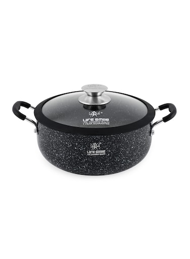 Life Smile 24cm Granite Non-Stick Pot with Glass Lid And Silicone Handles