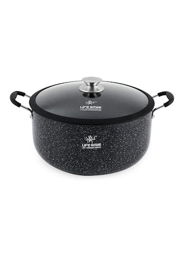 Life Smile 32cm Granite Non-Stick Pot with Glass Lid And Silicone Handles