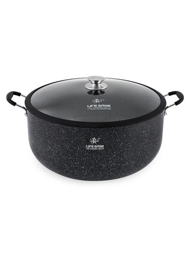 Life Smile 40cm Granite Non-Stick Pot with Glass Lid And Silicone Handles