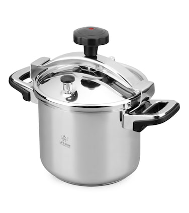 Life Smile 12L Premium 18/10 Stainless Steel Pressure Cooker with Steamer Basket &amp; Glass Lid
