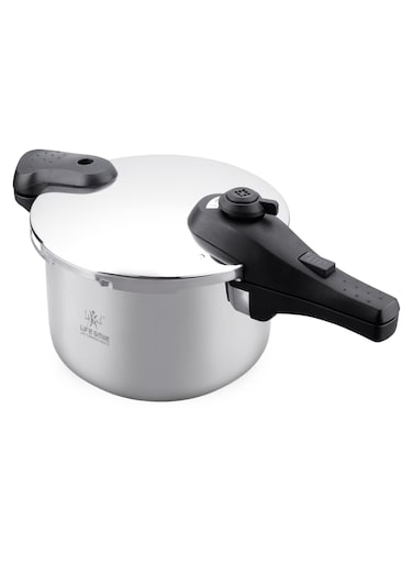 Life Smile 4L Premium 18/10 Stainless Steel Push Lock Pressure Cooker with Steamer Basket &amp; Glass Lid