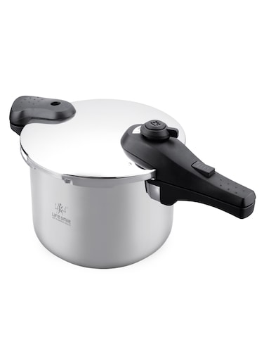 Life Smile 6L Premium 18/10 Stainless Steel Push Lock Pressure Cooker with Steamer Basket &amp; Glass Lid