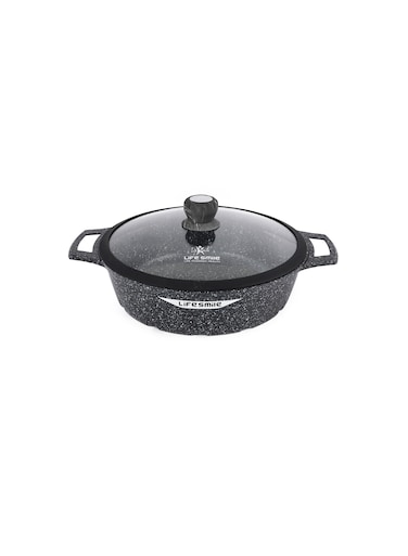 Life Smile 32cm Granite Non-Stick Shallow Pot with Glass Lid