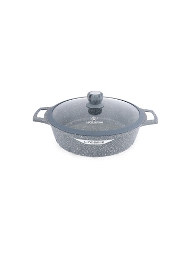 Life Smile 32cm Granite Non-Stick Shallow Pot with Glass Lid