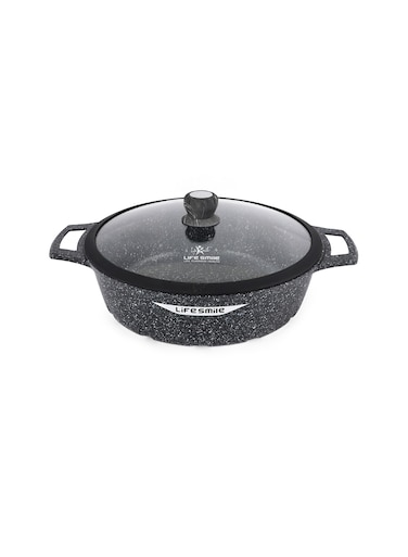 Life Smile 36cm Granite Non-Stick Shallow Pot with Glass Lid