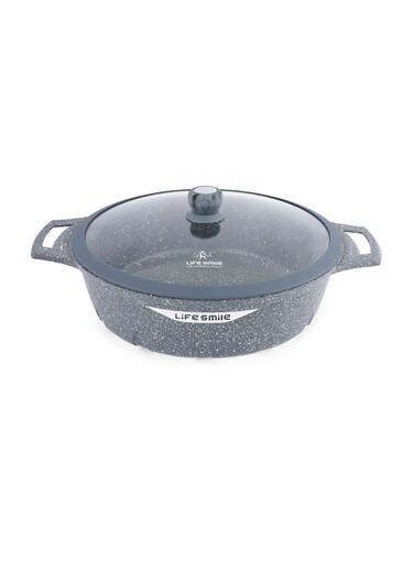 Life Smile 40cm Granite Non-Stick Shallow Pot with Glass Lid