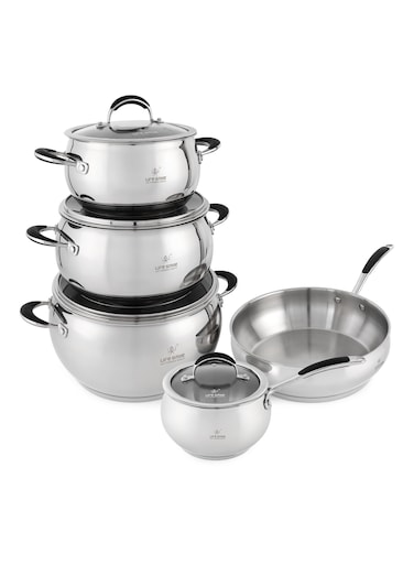 Life Smile 18/10 Stainless Steel Cookware Set with Induction Bottom Multi-Size Pots &amp; Fry Pan