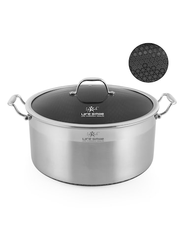 Life Smile 32cm Stainless Steel Cooking Pot with Non-Stick Interlocking Pattern