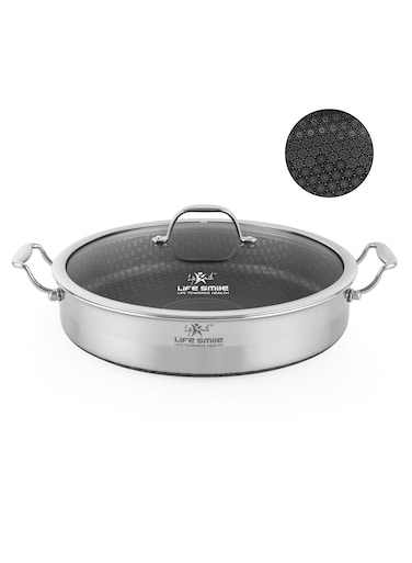 Life Smile 32cm Stainless Steel Cooking Pot with Non-Stick Interlocking Pattern