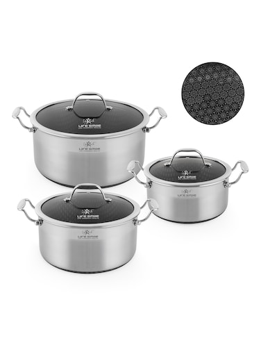 Life Smile 6 Pcs Stainless Steel Cookware Set Non-Stick Interlocking Pattern