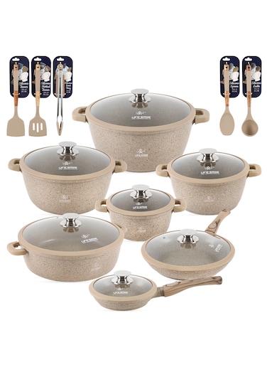 Life Smile Nonstick Cookware Set 29 pcs Cookwares-Induction Base Pots and Pans set-Granite Coating Cooking Pots set