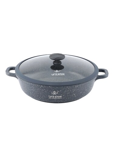 Life Smile 36cm Granite Nonstick Shallow Pot with Lid &ndash; Induction Base, 7.0L, Aluminum Cookware