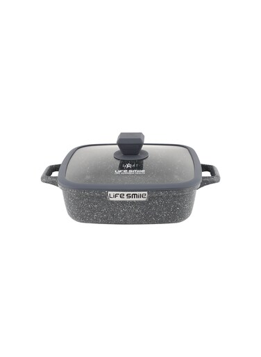 Life Smile Granite Nonstick 24cm Shallow Pot with Lid (3.0L) &ndash; Multi-Layer Granite Coating-Induction Compatible Aluminium Casserole