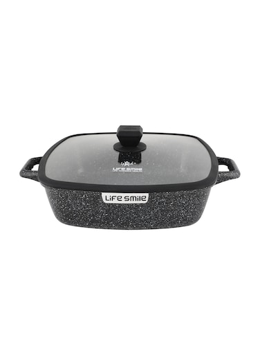 Life Smile Granite Nonstick 32cm Shallow Pot with Lid (6.8L) &ndash; Multi-Layer Granite Coating-Induction Compatible Aluminium Casserole