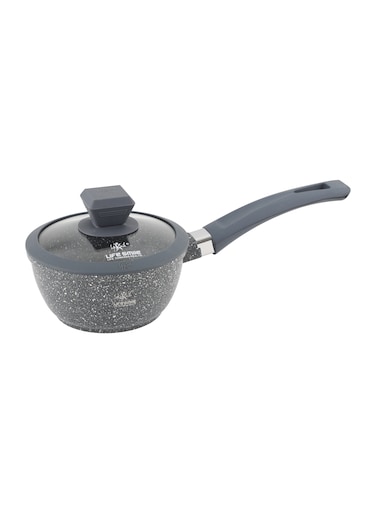 Life Smile 16cm Sauce Pan (1.3L) with Glass Lid &ndash; Non-Stick Granite Coating, Heat Resistant Handle