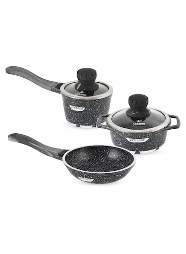 Life Smile Mini Cookware Set &ndash; Granite Nonstick Fry Pan, Sauce Pan &amp; Soup Pot with Energy Saver Base