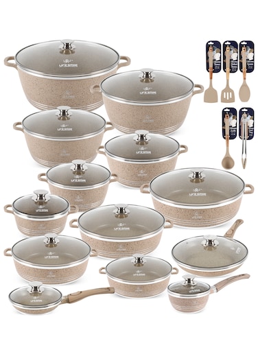 Life Smile 31pcs Nonstick Granite Cookware Set &ndash; Premium Non Stick Cookwares Kitchen Cooking Pots &amp; Pans Set