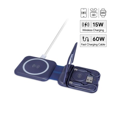 TURIN - @memorii Foldable Wireless Charger and Multicable Set - Navy Blue
