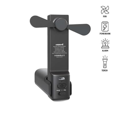 ZEPHYR - @memorii 4-in-1 Fan Powerbank, Safety Alarm &amp; Torch - Black