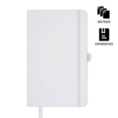 BARON Santhome A5 Hardcover Notebook   288 Pages 80gsm, Pen Holder + Bookmark   White