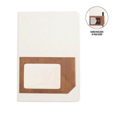 ADANA Santhome Recycled Canvas A5 Notebook   160 Pages 70gsm, PU Pocket + Card Slots   Beige