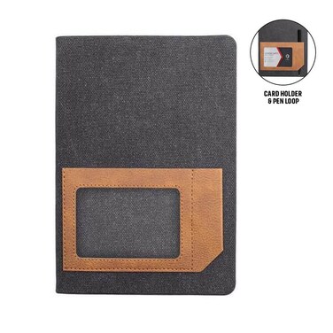 ADANA Santhome Recycled Canvas A5 Notebook   160 Pages 70gsm, PU Pocket + Card Slots   Black