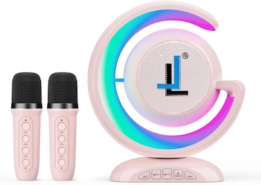 Limitless Portable Karaoke Speaker with Wireless Mic, LED Lights, Bluetooth & USB-C – Pink