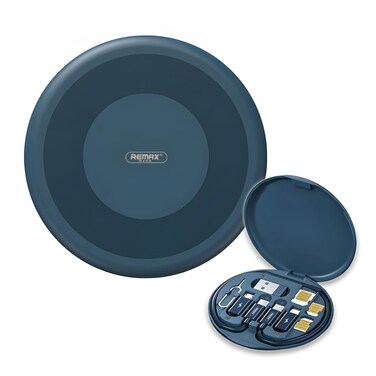 Remax Mena Data Cable 60W Fast Charging with Storage Box, Multifunctional All-in-One Charging Kit, 3A Max USB to Type-C, USB to iPh, Type-C to Type-C, Type-C to iPh, Type-C to Mic, 29CM Length, Blue