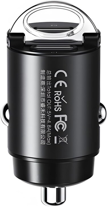 Remax Mena Car Charger Fast Charging 30W PD+QC Multi-Compatible USB to Type C, Car Charger Super Mini Handle Ring, for iPhone 12 13 Pro Xiaomi Huawei Samsung, Black