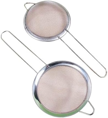 Limitless 2PC Round Mesh Strainer Stainless Steel Fine Mesh Sieve with Non Slip Handle for Sifting Loose Tea Cocktail Juice Oil Flour Spices Cooking Baking Sifter, Silver, 10cm