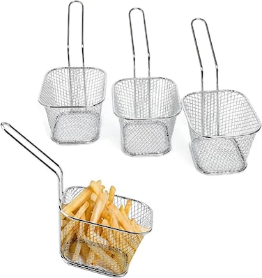 Limitless 4PC Square Fry Basket for French Fries and Snacks, Stainless Steel Food Strainer for Effortlessly Draining Excess Oil, Ideal for Cooking and Serving Colander (Assorted Color)