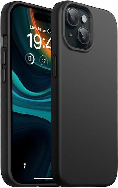 Muzz iPhone 15 Case 6.1 Inch, Slim Liquid Silicone 3 Layers Full Covered Soft Gel Rubber Phone Case Protective Cover, Black (iPhone 15)