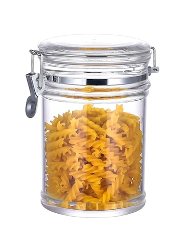 IVOOBR 50 oz Reinforced Medium Acrylic Canister with Locking Clamp, Airtight Flip Jar   Food Storage Container for Flour, Sugar, Coffee, Candy, Cookie etc