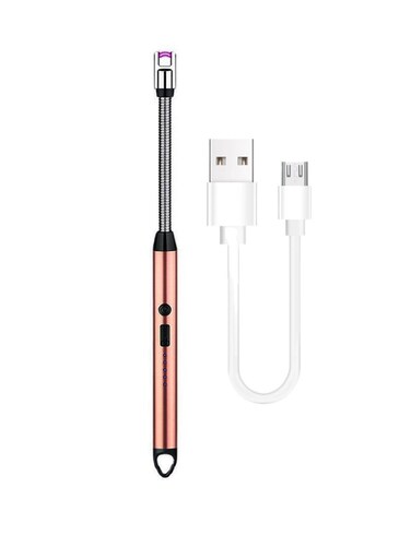 Electric BBQ Lighter 360 Degree Windproof Flameless Flexible Neck Long USB Type-C Rechargeable Electric Candle Arc Lighter With LED Battery Display Rose Pink