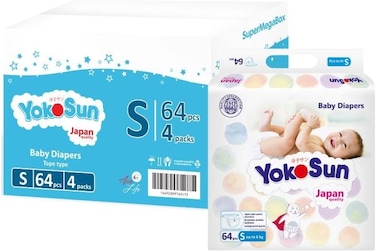 YokoSun Baby Diapers, Size 2 / S (Up To 6 kg), 256 PCs - Ultra-Soft, Hypoallergenic, Japanese Technology For Baby Comfort, Leakproof With 12-Hour Dryness Protection