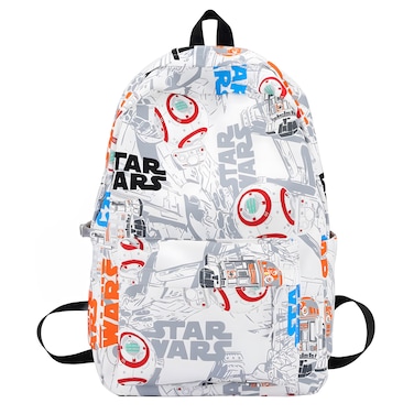 Flaneur White Stylish Durable Backpack with Colorful Print and Multiple Compartments