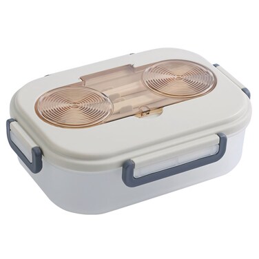 Flaneur Beige Lunch Box with Cutlery and Transparent Lid 1300ml 23.5*17.2*7.5
