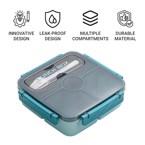 Flaneur Square Lunch Box with Cutlery and Transparent Lid 1200ml 21*21*6.2