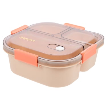 Flaneur Beige Square Lunch Box with Transparent Lid 1100ml 20*20*7.5