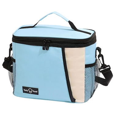 Flaneur Blue Insulated Lunch Bag with Shoulder Strap and Side Pocket Big Capacity