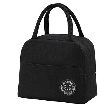 Flaneur Black Insulated Lunch Bag with Handles and Front Pocket - Large Capacity