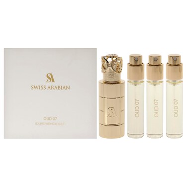 Swiss Arabian Oud 07 for Unisex - 4 Pc Mini Gift Set 3 x 1oz Perfume Spray, Metal Case