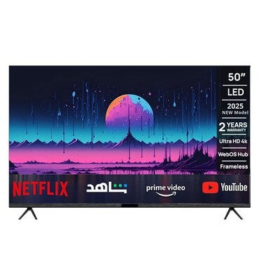 General Gold 50 inch Smart TV 4K UHD NEW 2025 Model, WebOS Hub, Frameless Design, 2x USB 3x HDMI, Voice Recognition, Bluetooth, Netflix, YouTube, Prime Video