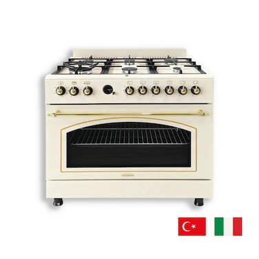 General Gold Retro Gas Cooker 90&times;60 cm &ndash; 6 Burners, Vintage Look, Oven &amp; Grill