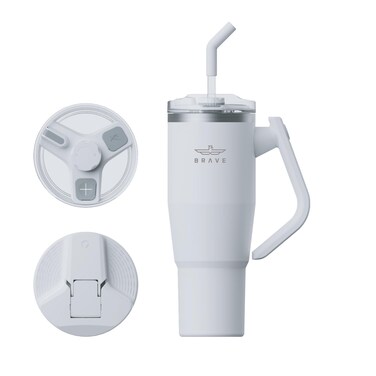 Brave TempGuard 40oz (1200ml) Stainless Steel Thermal Tumbler with straw &ndash;Vacuum Insulated travel mug, 180&deg; Rotating Handle, Dual Leak-Proof Lids, Hot 12H/Cold 24H, BPA Free, For Office, Travel &amp; Gym