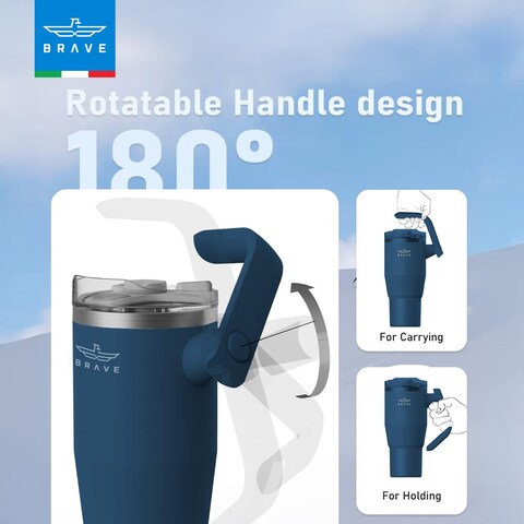 Brave TempGuard 40oz (1200ml) Stainless Steel Thermal Tumbler with straw –Vacuum Insulated travel mug, 180° Rotating Handle, Dual Leak-Proof Lids, Hot 12H/Cold 24H, BPA Free, For Office, Travel & Gym