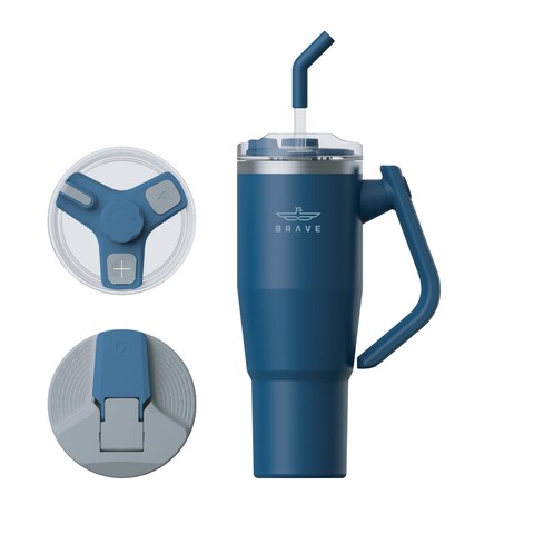 Brave TempGuard 40oz (1200ml) Stainless Steel Thermal Tumbler with straw –Vacuum Insulated travel mug, 180° Rotating Handle, Dual Leak-Proof Lids, Hot 12H/Cold 24H, BPA Free, For Office, Travel & Gym