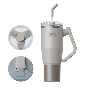 Brave TempGuard 40oz (1200ml) Stainless Steel Thermal Tumbler with straw &ndash;Vacuum Insulated travel mug, 180&deg; Rotating Handle, Dual Leak-Proof Lids, Hot 12H/Cold 24H, BPA Free, For Office, Travel &amp; Gym